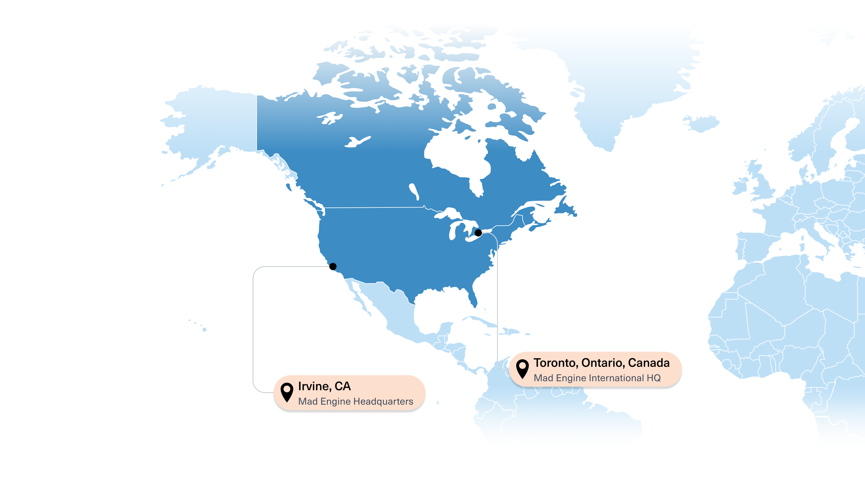 MAD Engine HQ and International HQ map