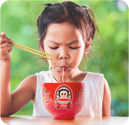 girl eating noodles image brand